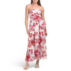 WHITE CLOSET multi Floral Pleated Strapless Midi Dress